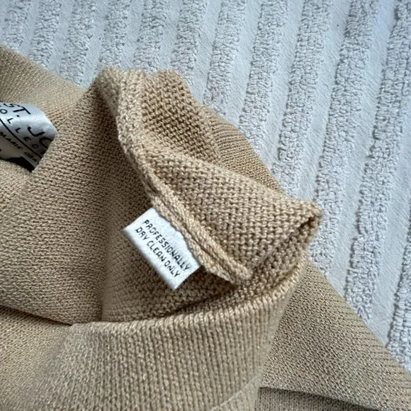 St John Collection Marie Gray Womens Knitted Ribbed Straight Skirt Beige Size 10
