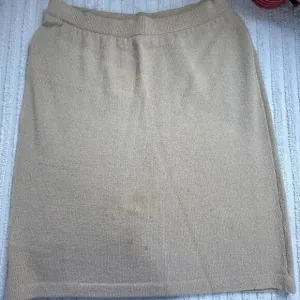 St John Collection Marie Gray Womens Knitted Ribbed Straight Skirt Beige Size 10