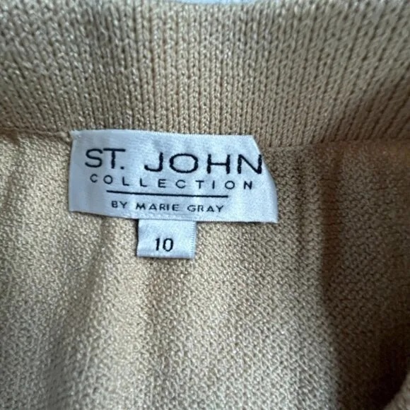 St John Collection Marie Gray Womens Knitted Ribbed Straight Skirt Beige Size 10