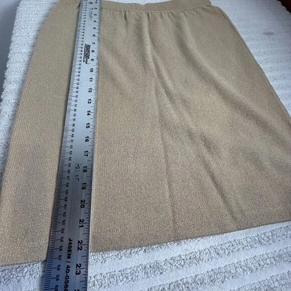 St John Collection Marie Gray Womens Knitted Ribbed Straight Skirt Beige Size 10