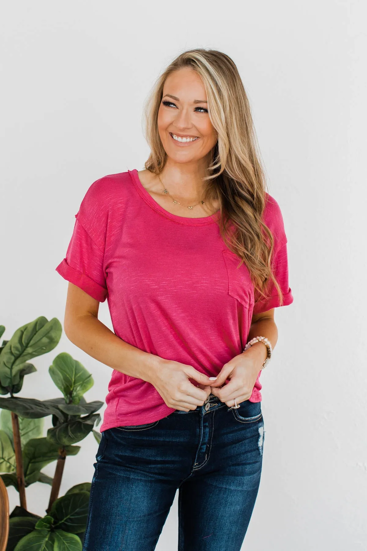 Start My Day Short Sleeve Top- Hot Pink