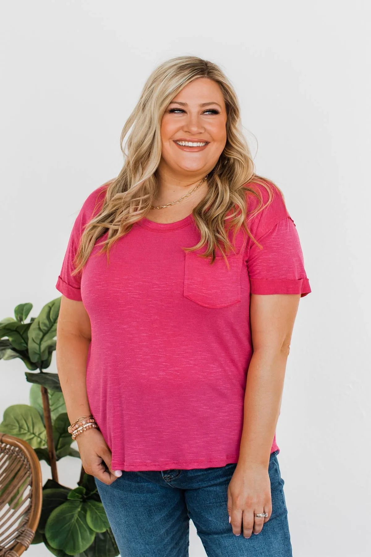 Start My Day Short Sleeve Top- Hot Pink