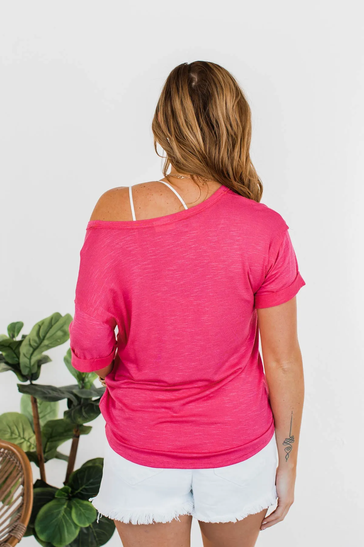 Start My Day Short Sleeve Top- Hot Pink