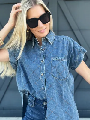 Stitched Denim Button Down Top