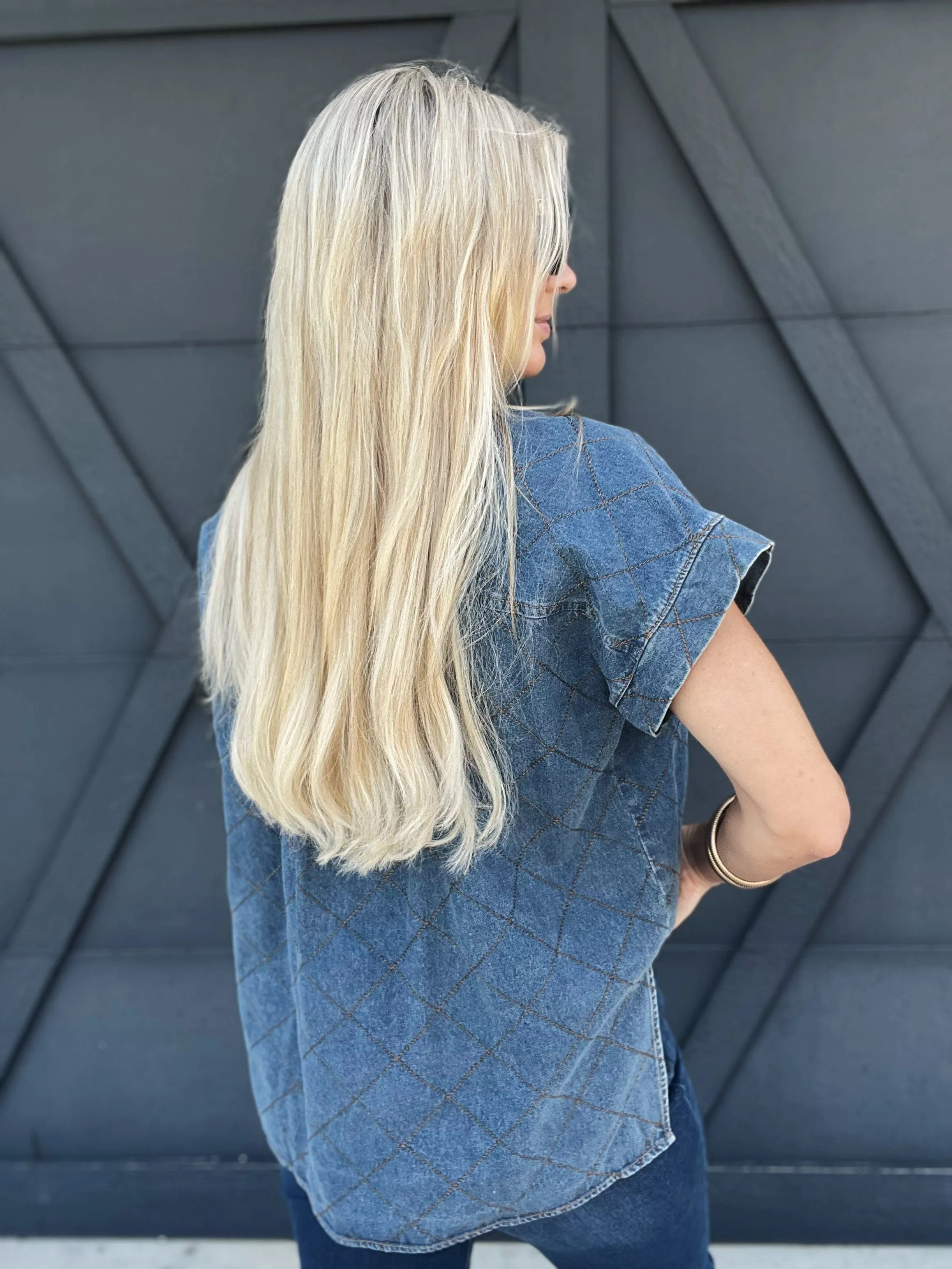 Stitched Denim Button Down Top