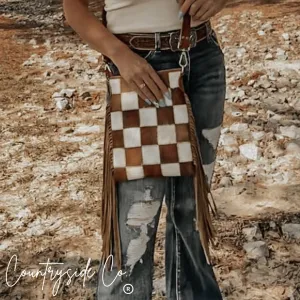 Stockdale Checkered Cowhide Fringe Purse by Countryside Co.