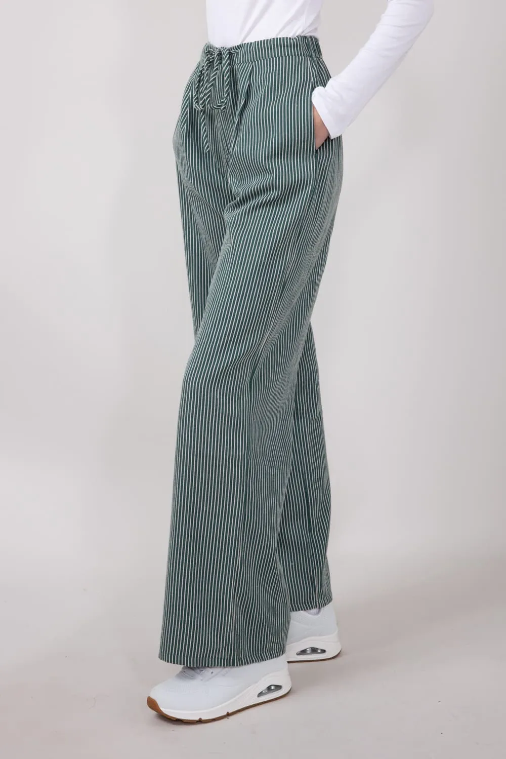 Striped Brushed PJ Pants for Women in Hunter Green | IBP31360-HUNTER