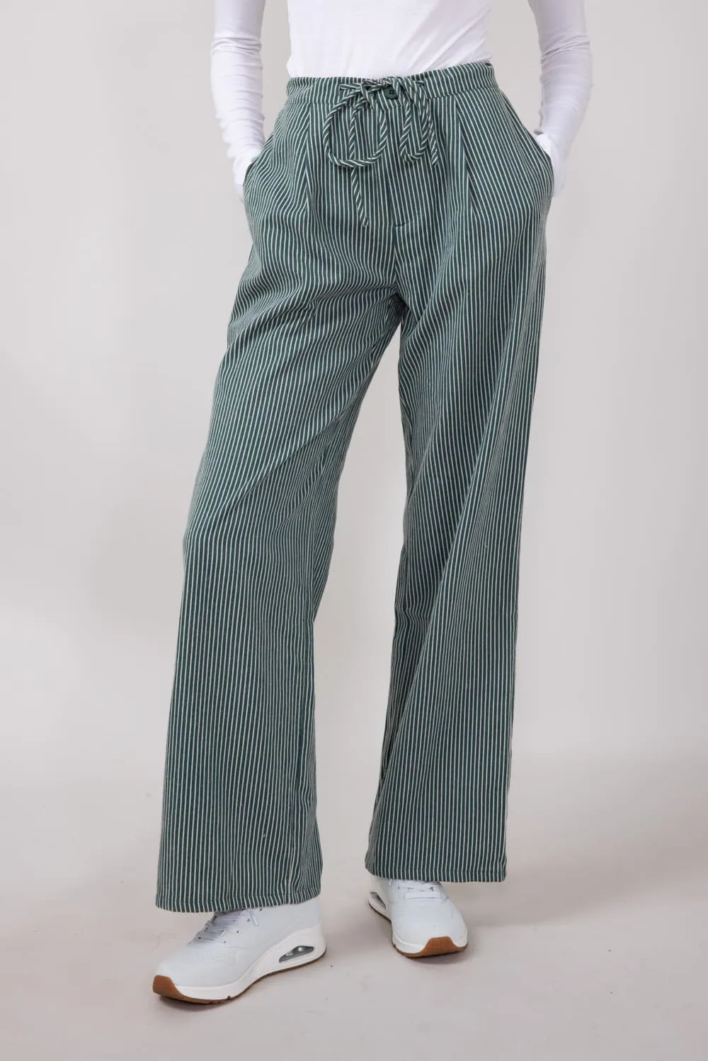 Striped Brushed PJ Pants for Women in Hunter Green | IBP31360-HUNTER