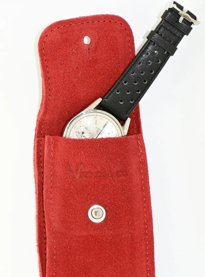 Suede Leather Watch Pouch in Cherry Red