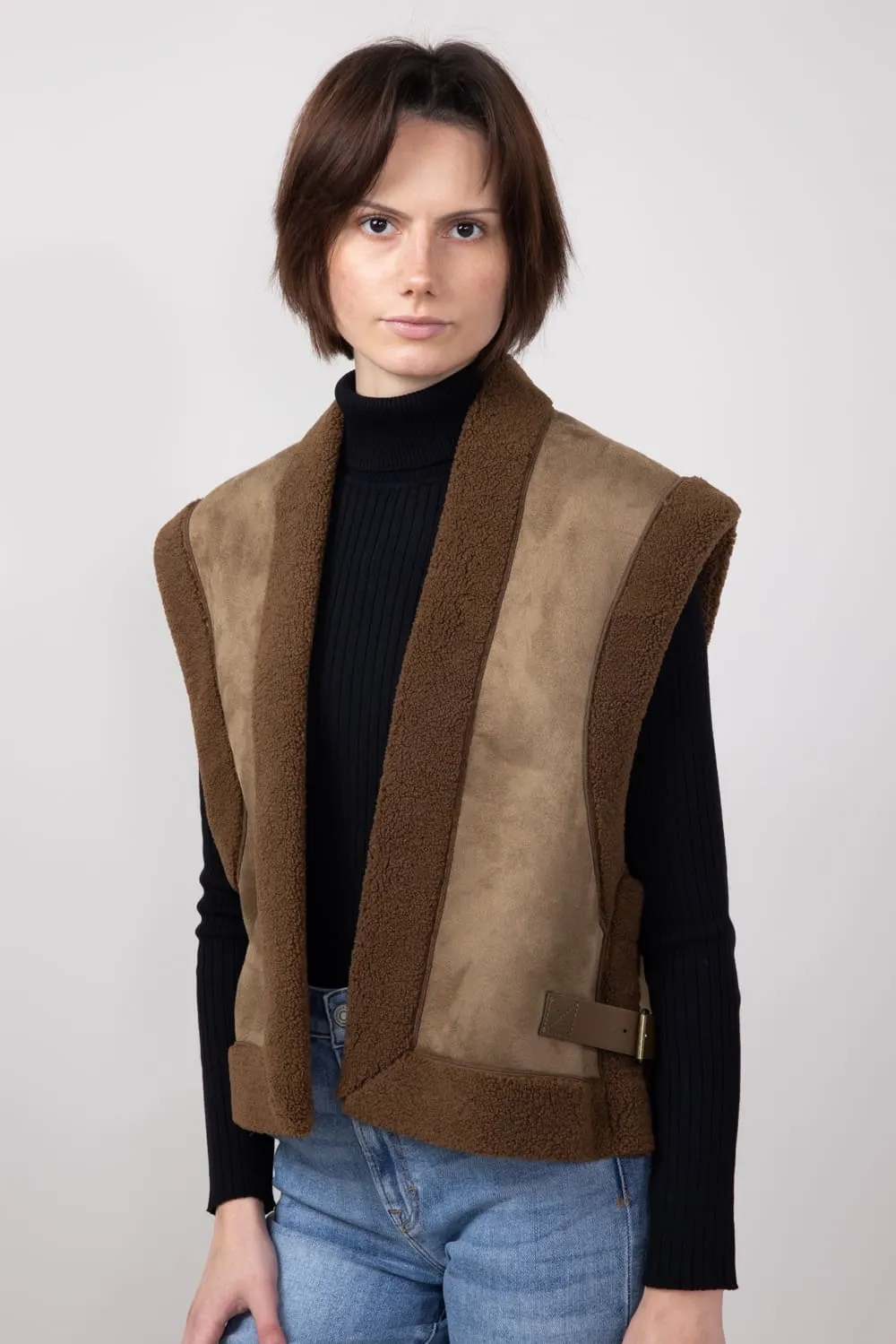 Suede Vest for Women in Brown | QCV420012-BROWN