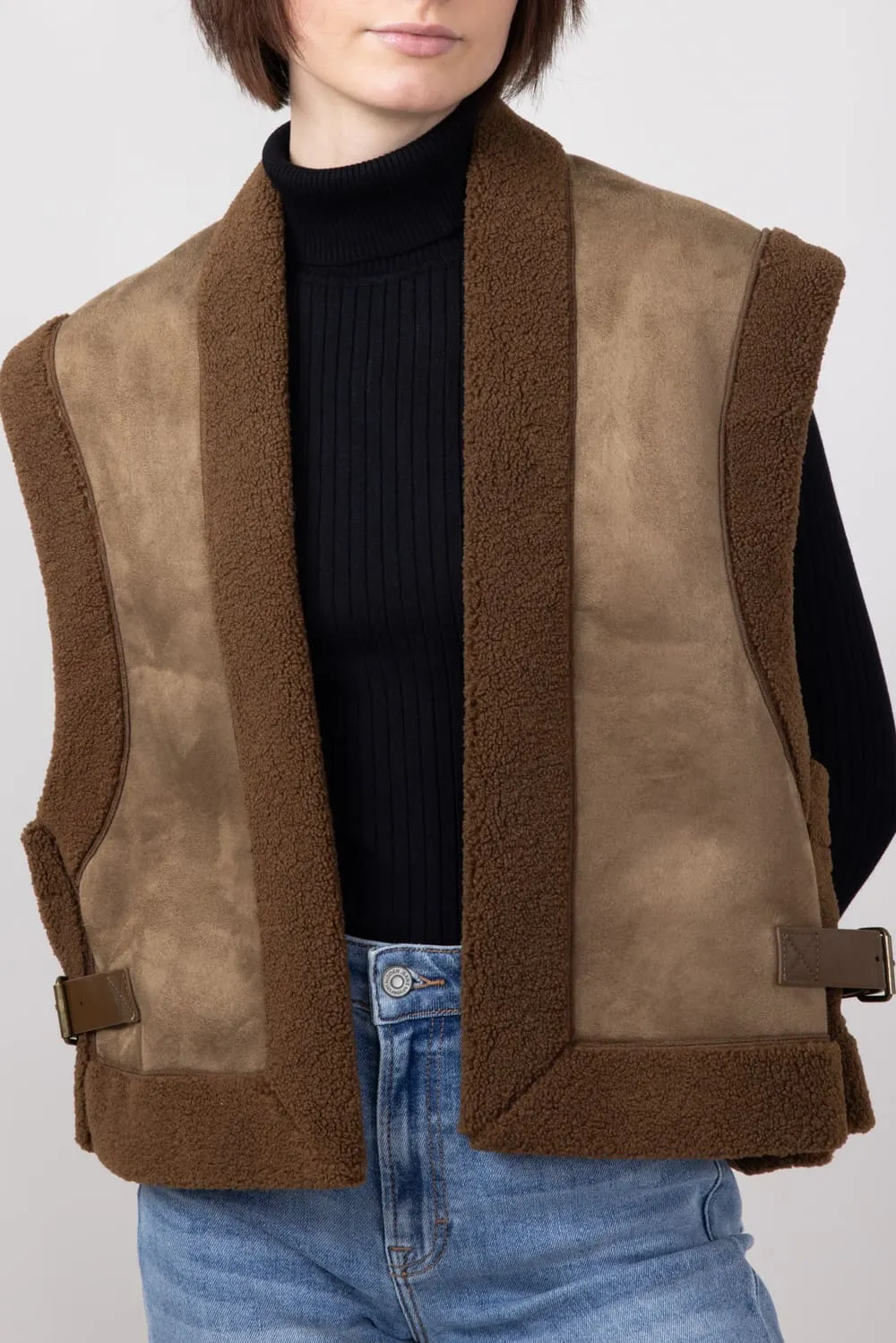 Suede Vest for Women in Brown | QCV420012-BROWN