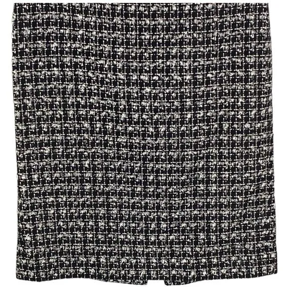 Talbots Womens Back Slit Zip Tweed Midi Pencil Skirt Black White Size 2P Career
