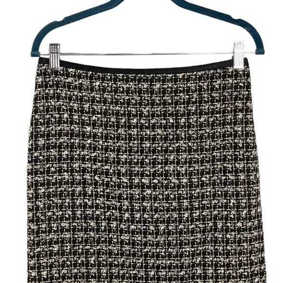 Talbots Womens Back Slit Zip Tweed Midi Pencil Skirt Black White Size 2P Career