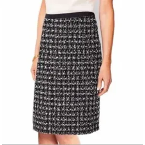 Talbots Womens Back Slit Zip Tweed Midi Pencil Skirt Black White Size 2P Career