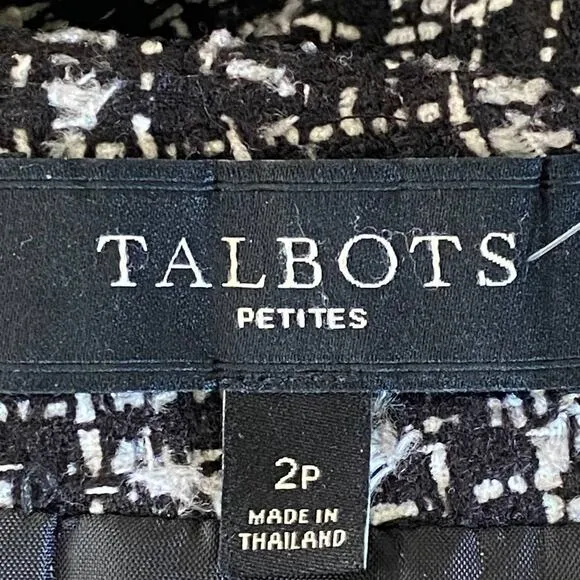 Talbots Womens Back Slit Zip Tweed Midi Pencil Skirt Black White Size 2P Career