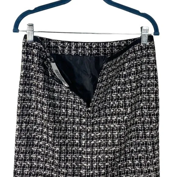 Talbots Womens Back Slit Zip Tweed Midi Pencil Skirt Black White Size 2P Career