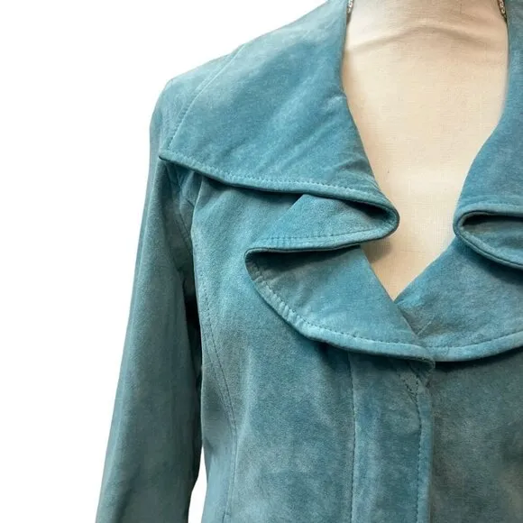 Terry Lewis Classic Luxuries Teal Suede Leather Blazer Jacket Size Small