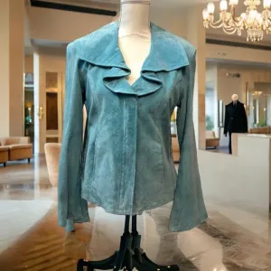 Terry Lewis Classic Luxuries Teal Suede Leather Blazer Jacket Size Small