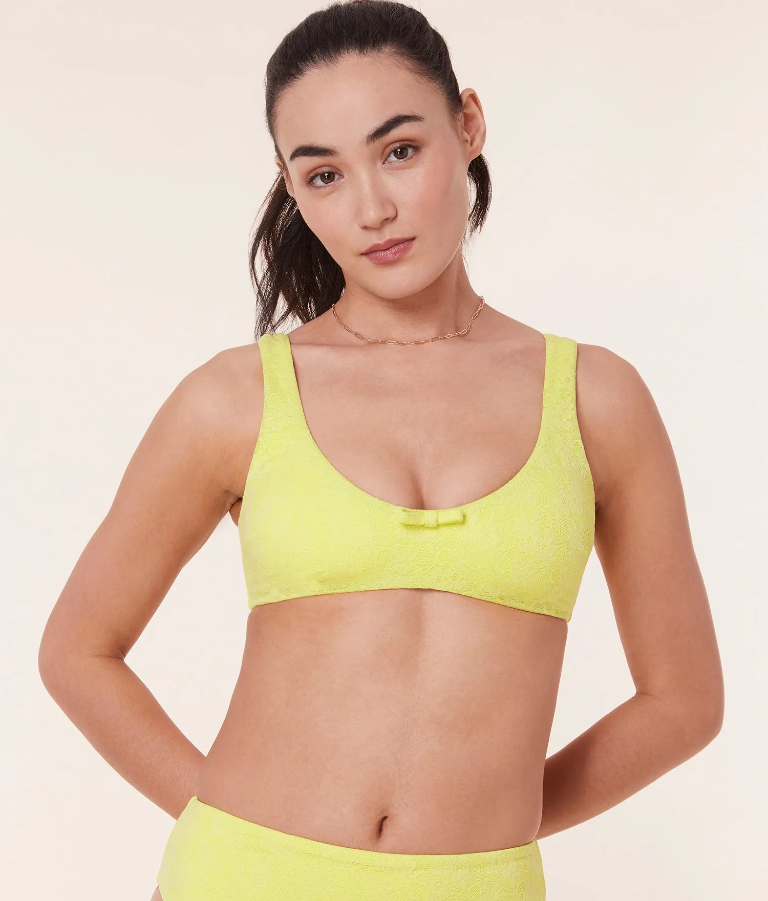 The Delray Bikini Top - Floral Lace - Limeade