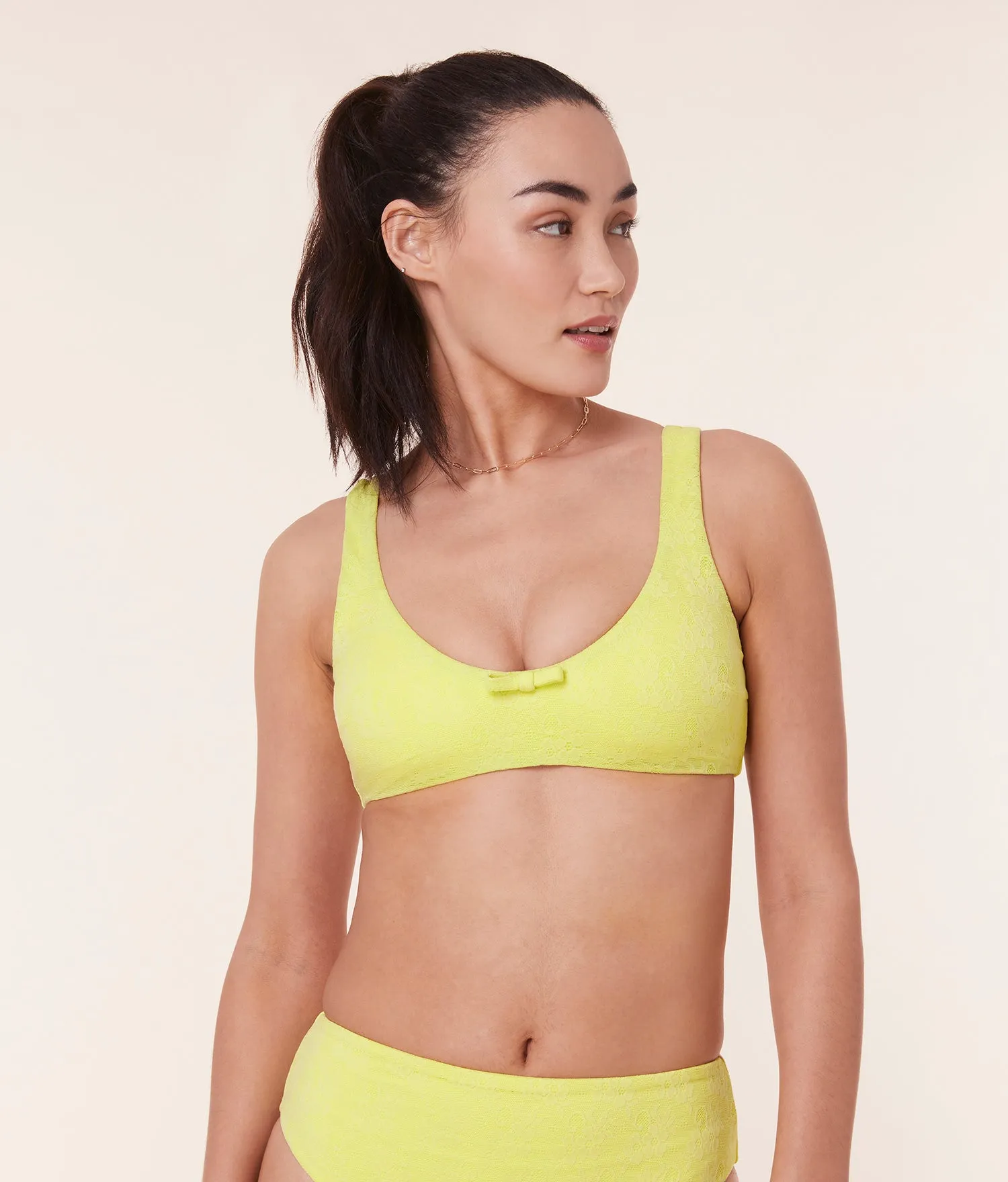 The Delray Bikini Top - Floral Lace - Limeade