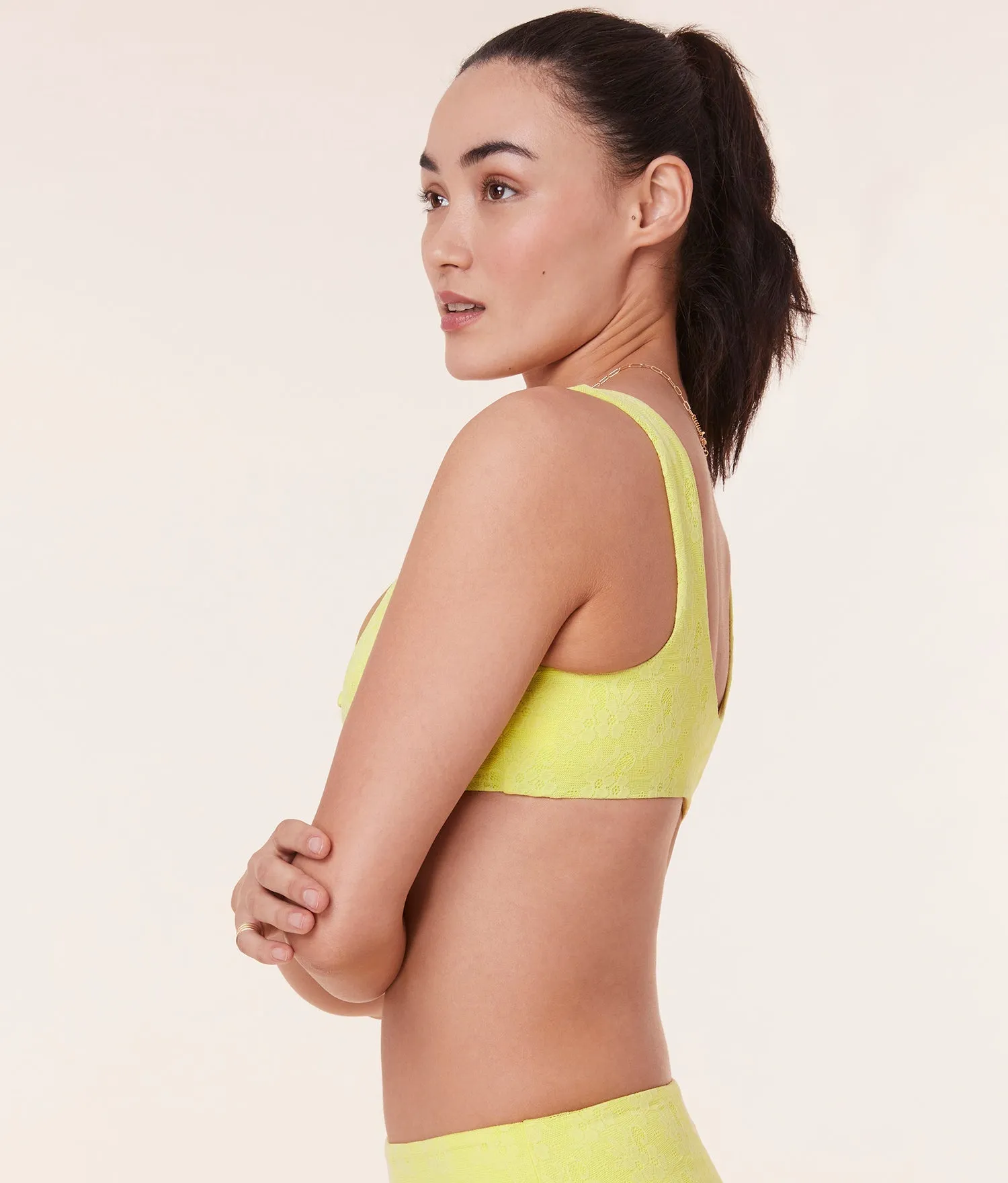The Delray Bikini Top - Floral Lace - Limeade