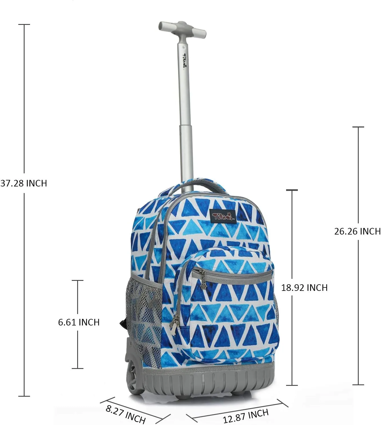 Tilami 19 inch Triangles Pattern Blue Color Rolling Backpack with Pencil Case