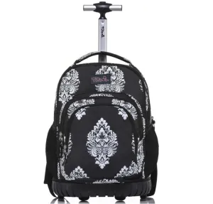 Tilami Black Flowers Kids Rolling Backpack 18 inch Laptop Backpack