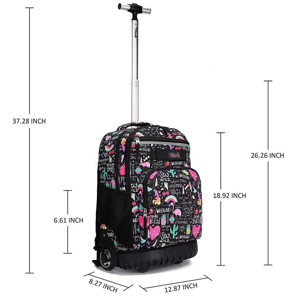Tilami Black Ins Graffiti Rolling Backpack 19 inch Kids Wheeled Backpack