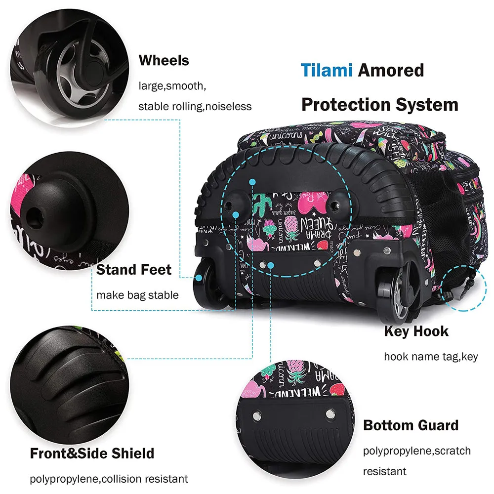 Tilami Black Ins Graffiti Rolling Backpack 19 inch Kids Wheeled Backpack