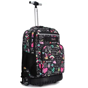 Tilami Black Ins Graffiti Rolling Backpack 19 inch Kids Wheeled Backpack