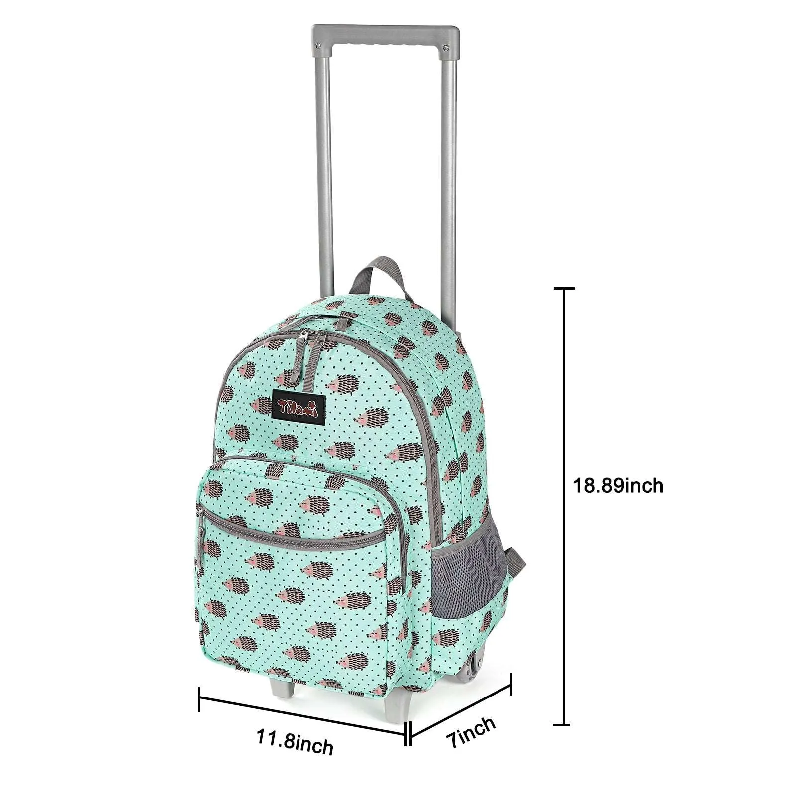 Tilami Green Hedgehog 18 inch Double Handle Rolling Backpack