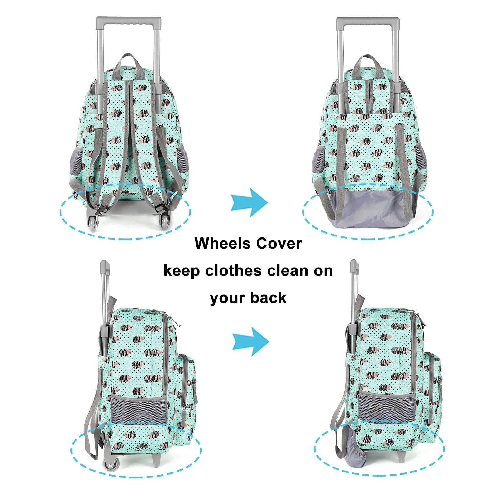 Tilami Green Hedgehog 18 inch Double Handle Rolling Backpack