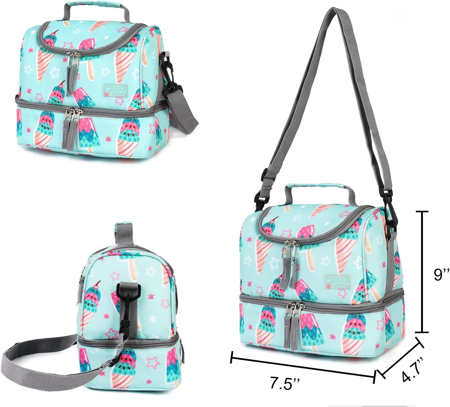 Tilami Icecream Green Double Handle Rolling Backpack 18 inch with Lunch Bag