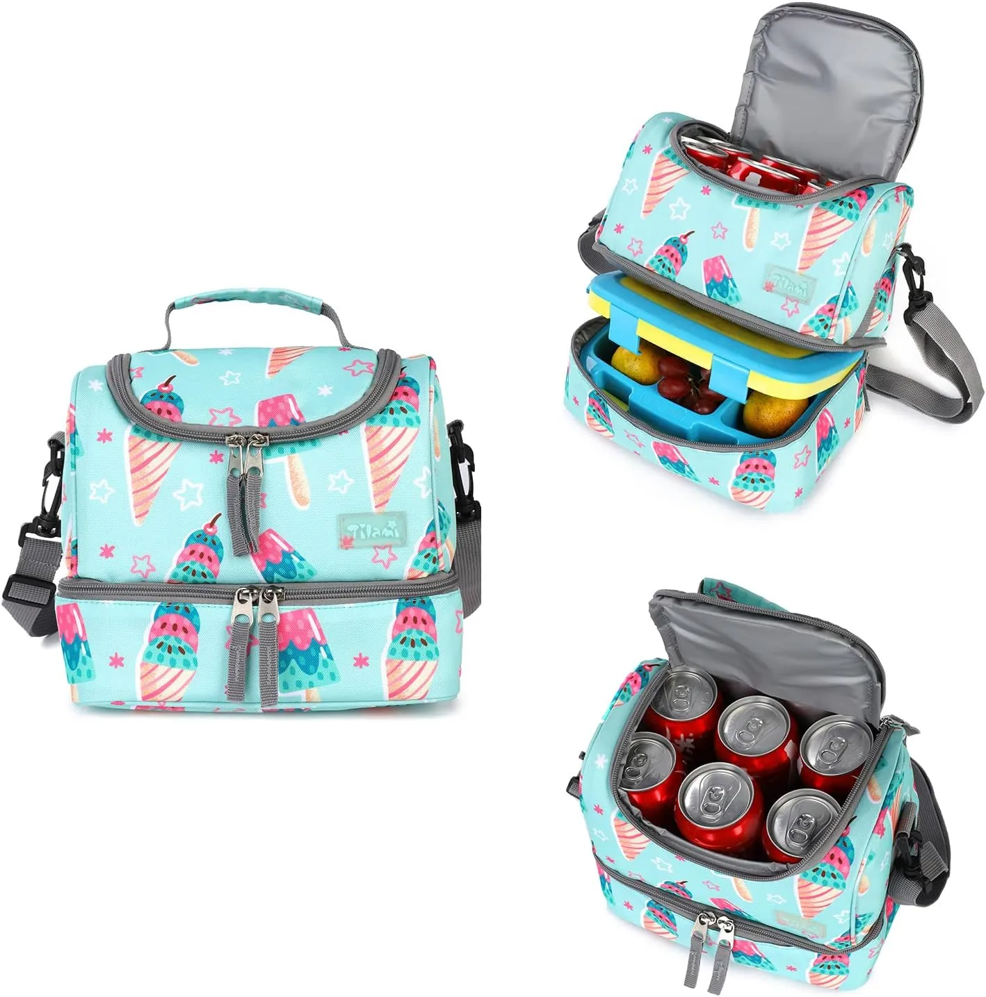 Tilami Icecream Green Double Handle Rolling Backpack 18 inch with Lunch Bag