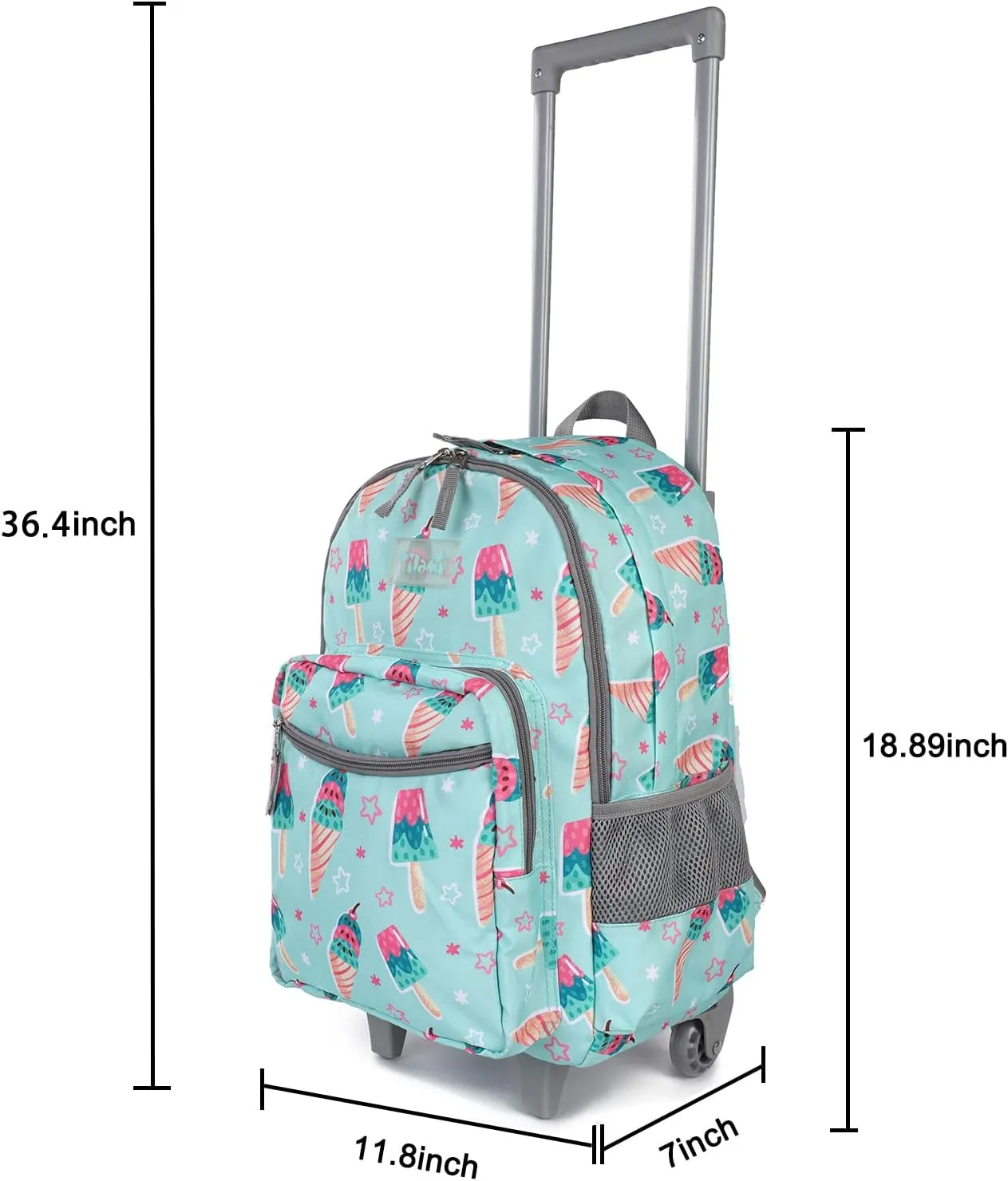 Tilami Icecream Green Double Handle Rolling Backpack 18 inch with Lunch Bag