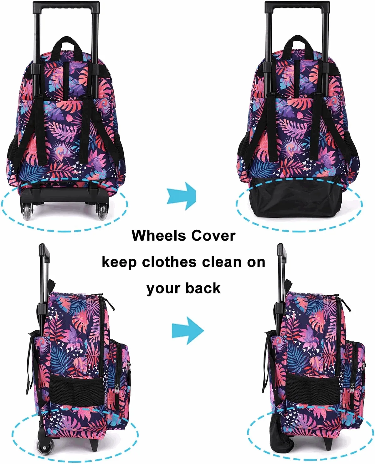 Tilami Leaves Pink 18 inch Double Handle Rolling Backpack