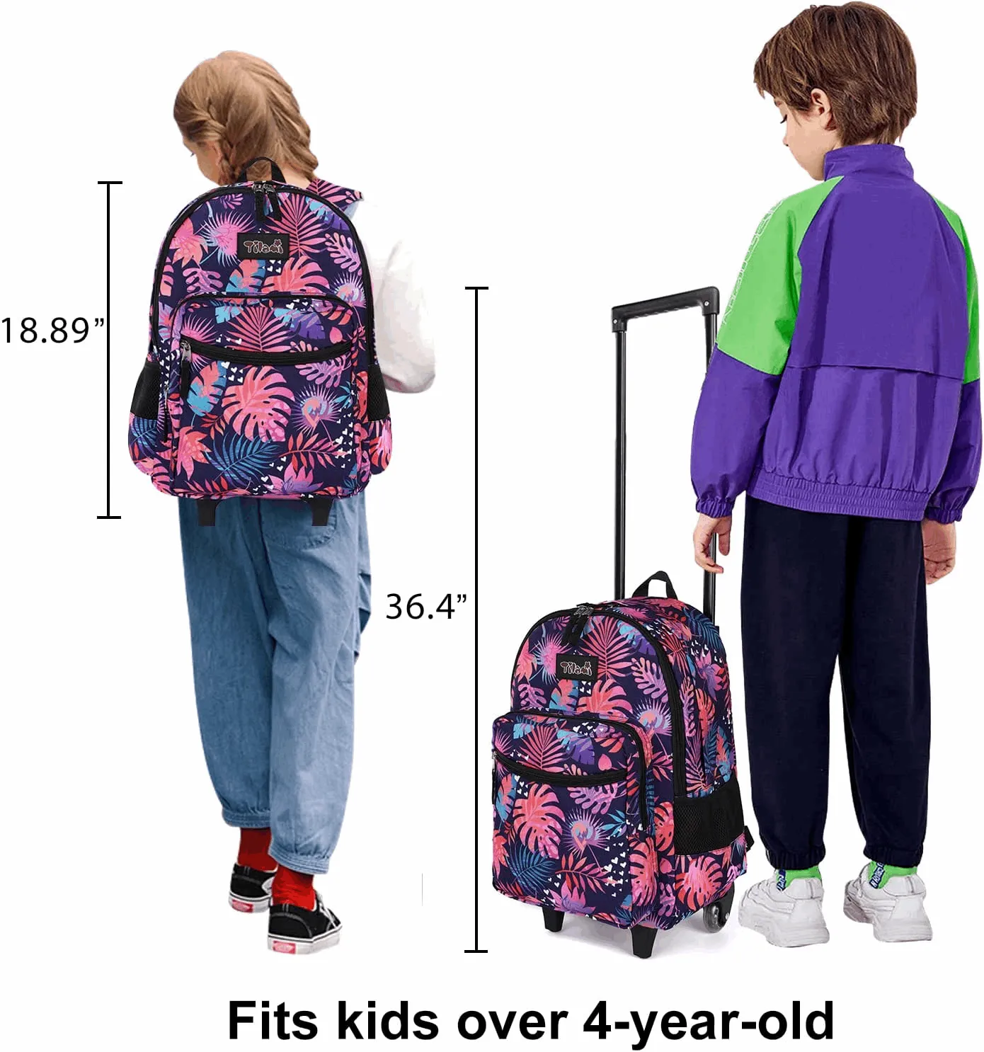 Tilami Leaves Pink 18 inch Double Handle Rolling Backpack