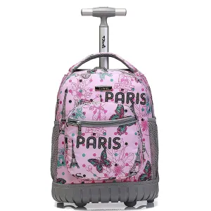 Tilami Pink Paris Rolling Backpack 16 Inch School Backpack