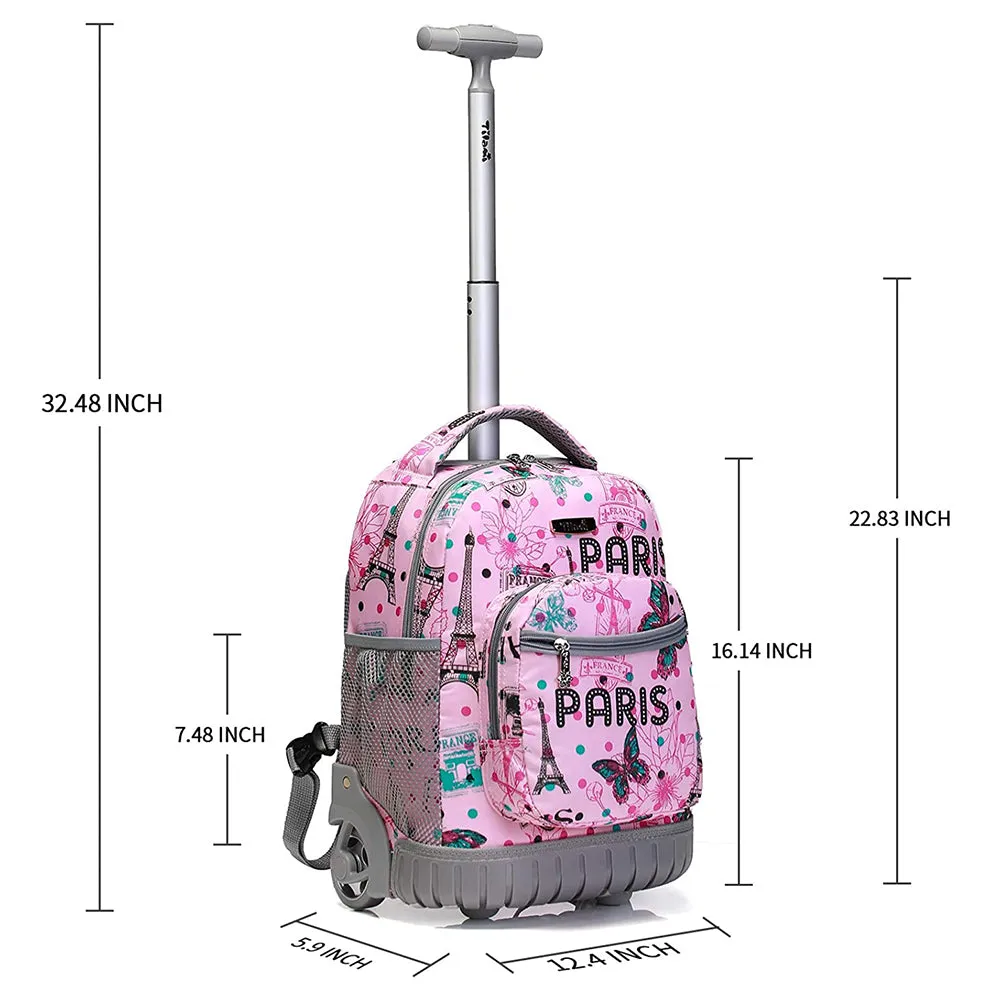Tilami Pink Paris Rolling Backpack 16 Inch School Backpack