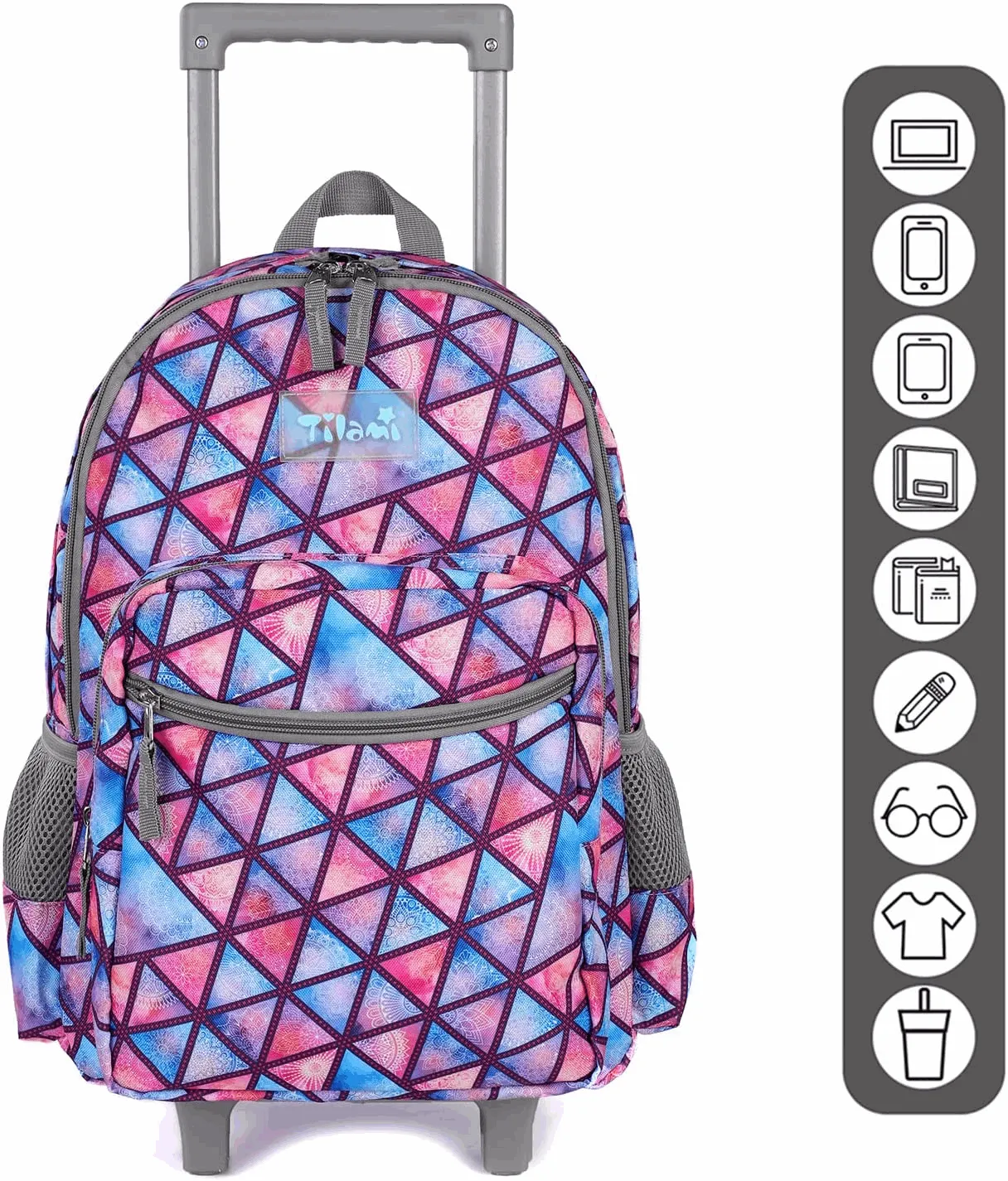 Tilami Triangle Pink 18 inch Double Handle Rolling Backpack