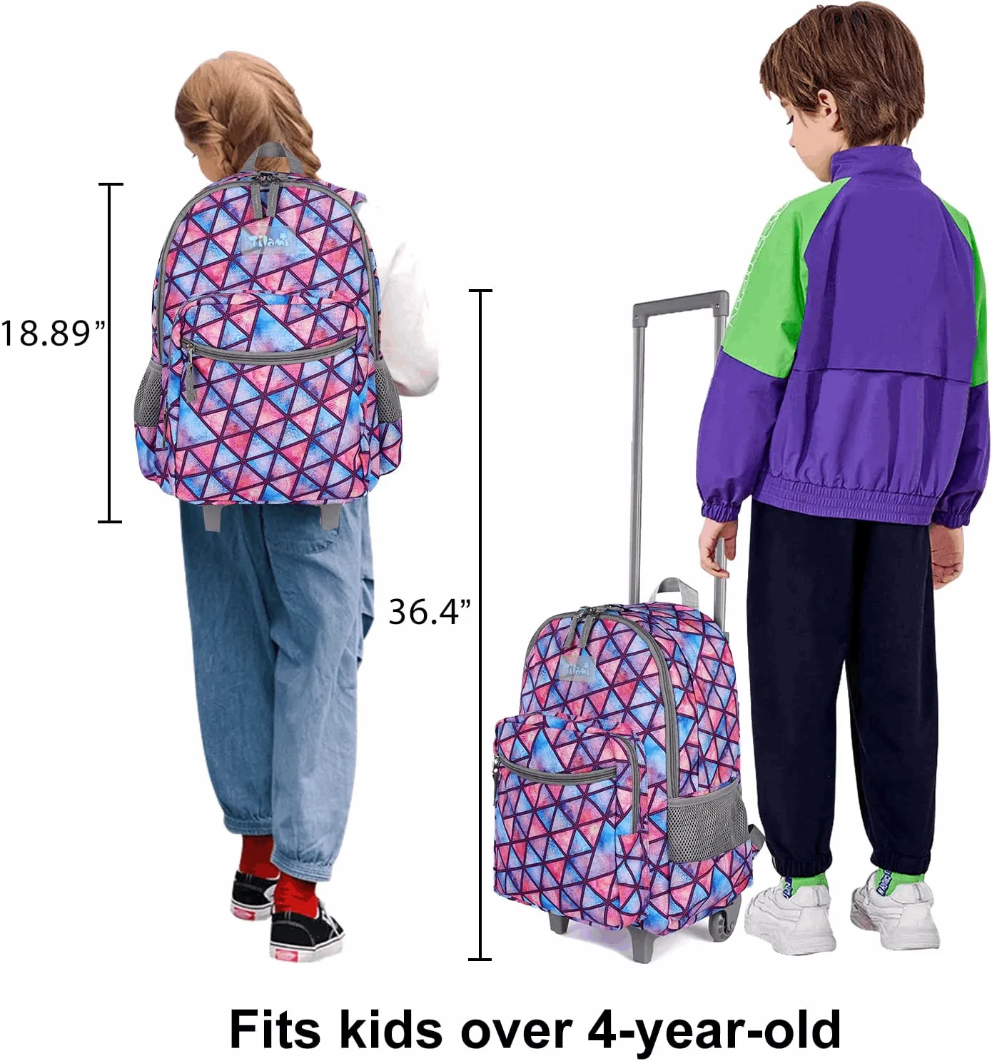 Tilami Triangle Pink 18 inch Double Handle Rolling Backpack
