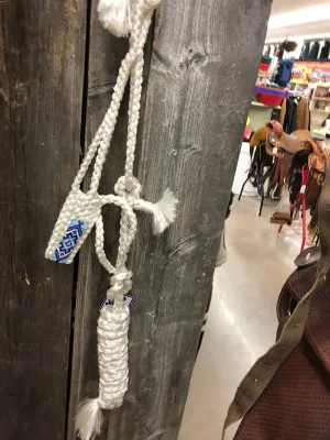 TKMT3329--White Halter Mule Tape Rope w/Beads & Lead