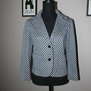 Tory Burch - Blue Metallic And Beige Diamond Print Knit Blazer Sz S academia