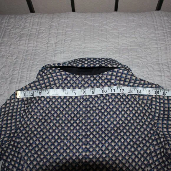Tory Burch - Blue Metallic And Beige Diamond Print Knit Blazer Sz S academia