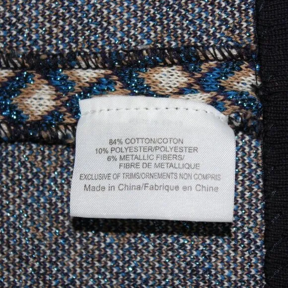 Tory Burch - Blue Metallic And Beige Diamond Print Knit Blazer Sz S academia
