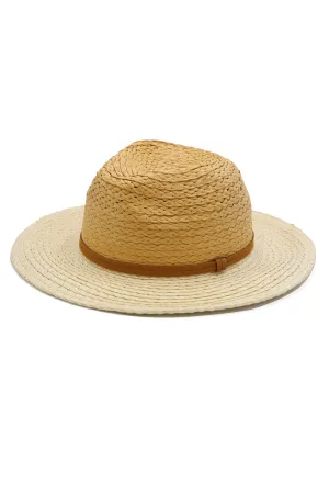 TWO TONE SUN HAT WITH SUEDE DOUBLE BAND
