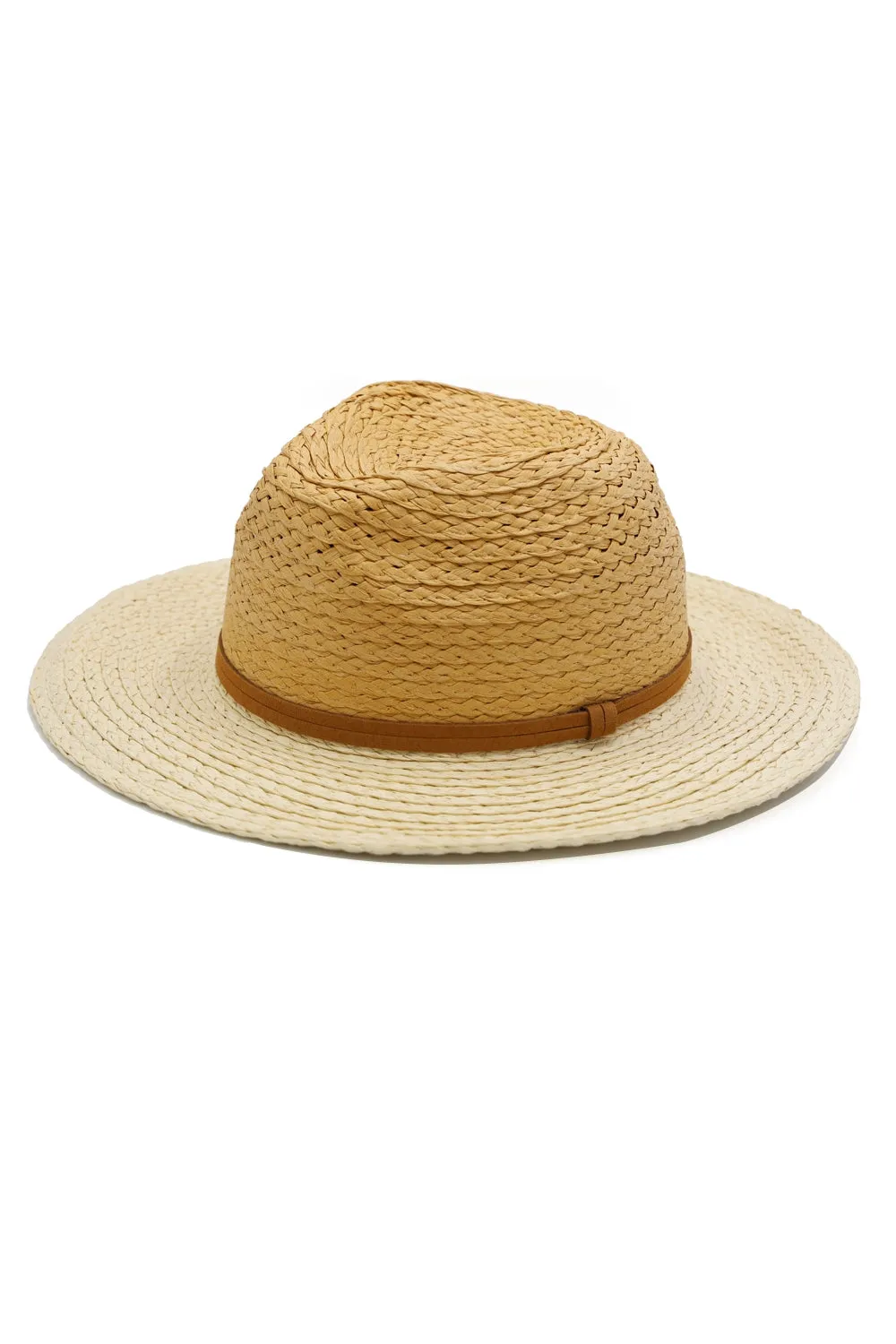 TWO TONE SUN HAT WITH SUEDE DOUBLE BAND