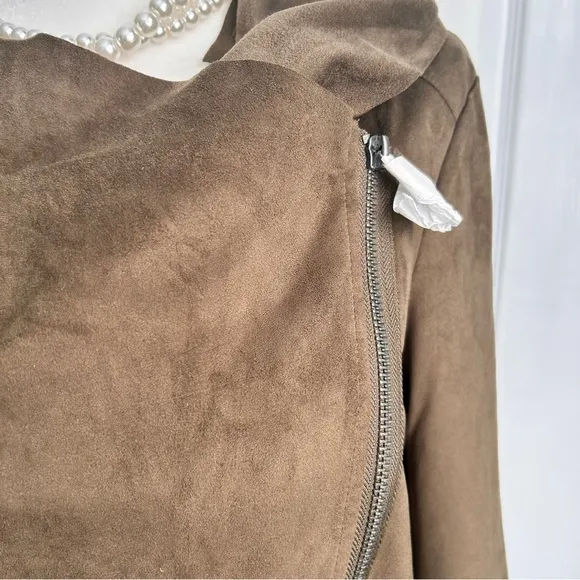 Vigoss Faux Suede Moto Jacket Dark Olive S NWT