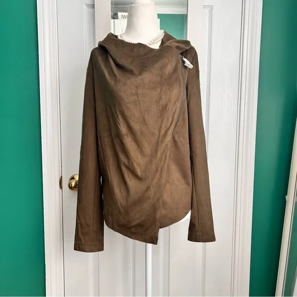Vigoss Faux Suede Moto Jacket Dark Olive S NWT