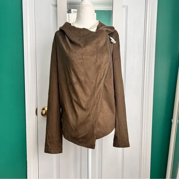 Vigoss Faux Suede Moto Jacket Dark Olive S NWT